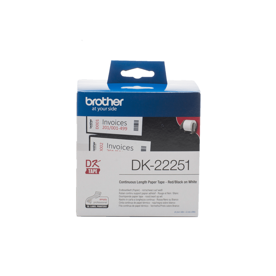 Genuine Brother DK-22251 Continuous Paper Label Roll – Black and Red on White, 62mm 2